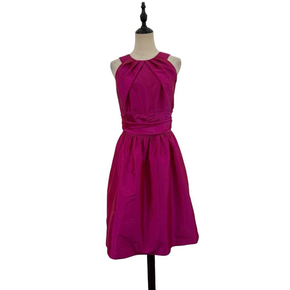 Alfred Sung Dress Sz 16 Cerise Pink Satin Twill Cocktail Event Fit Flare Wedding
